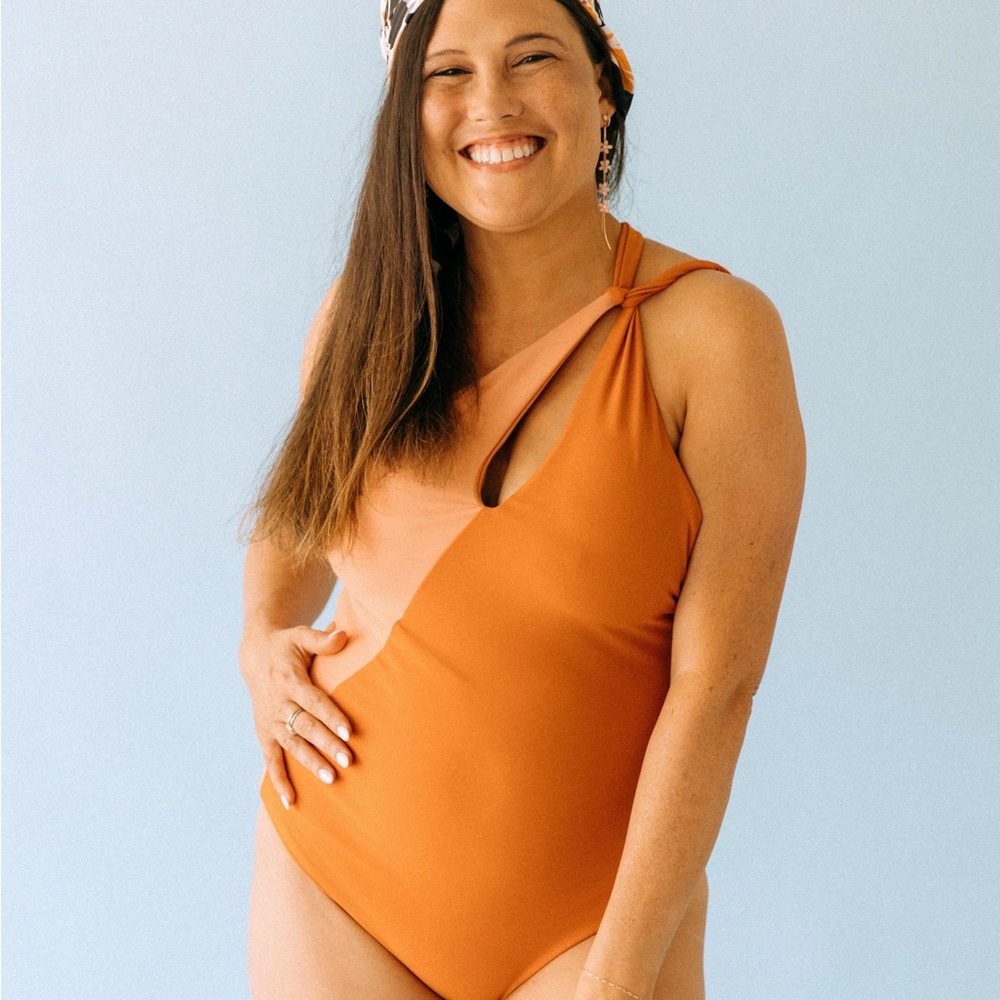 One Shoulder Orange One-Piece Swimsuit